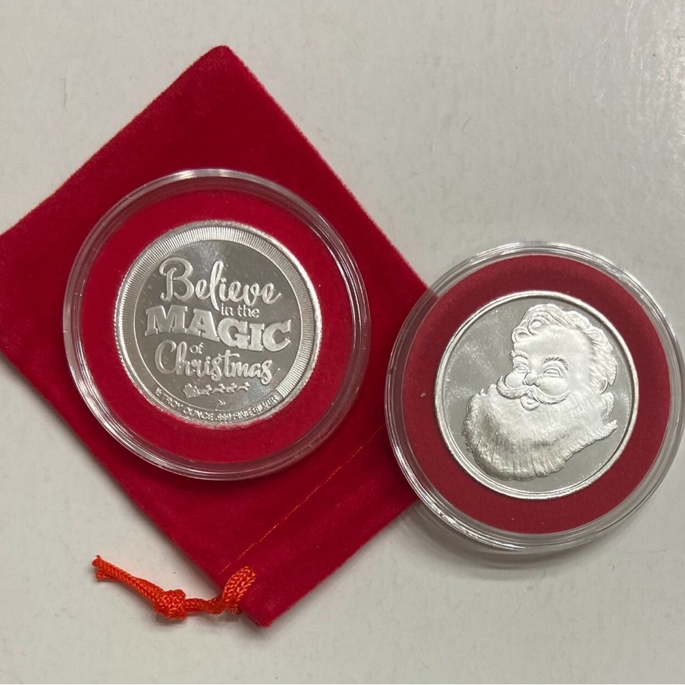 Trendy Jewels Silver Christmas Coins with Red Pouch